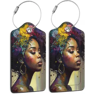 Luggage Tags for Suitcase,2 Pack  Girl  Luggage Tag PU Leather  Cover ID Label with Stainless Steel Loop for Women Men Teens Travel