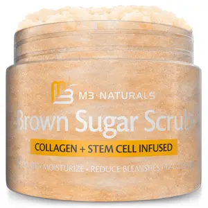 Brown Sugar Scrub Face Foot & Body Exfoliator Infused with Collagen and Stem Cell Exfoliating Salt Body Scrub for Toning Skin Cellulite Skin Care, 12oz by M3 Naturals
