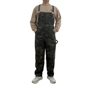 Yuanbang Men's Camo Adjustable Denim Overalls Fashion Bibs Coveralls with Pockets Camouflage Outdoor Wear Jumpsuit with Zipper for Fall Winter