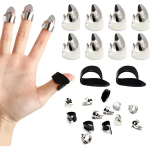 12 count Banjo Finger Picks & Thumb Pick Set, Including 8 count  Stainless Finger Picks and 4 count Black Thumb Picks for Guitar Banjos Other Instruments (, Black)