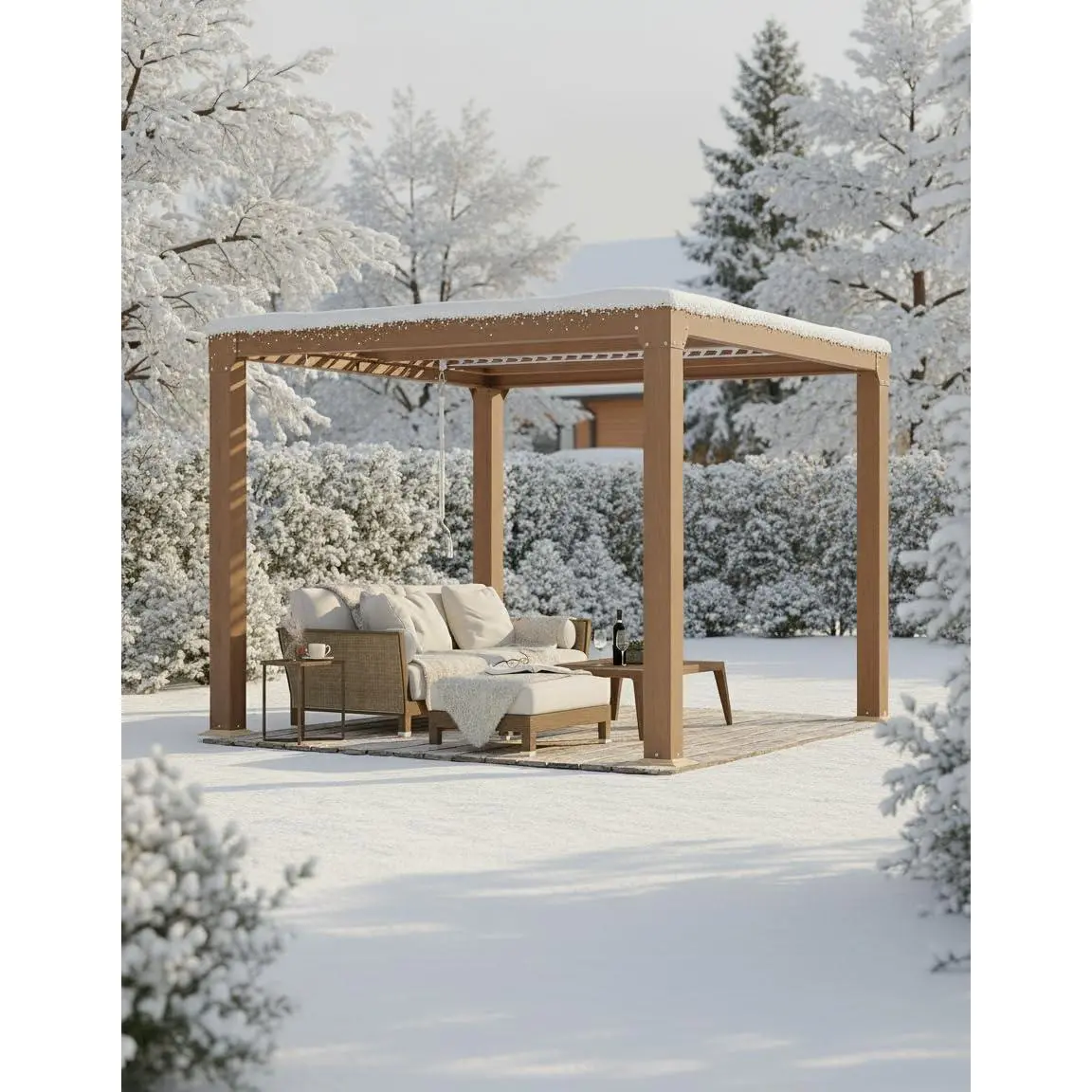 GARVEE Louvered Pergola 10 ft x10', Outdoor Pergola with Adjustable Louvered Roof, Reinforced Aluminum Frame, Integrated Drainage System, Hardtop Gazebo for Patio, Deck, Wood Grain