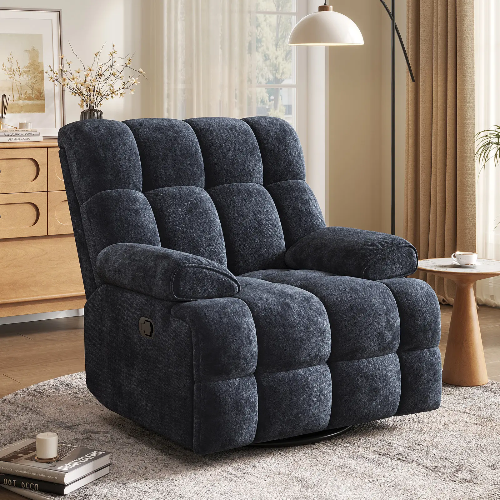 Copiae 38.19" Wide Chenille Modern Upholstered Manual Swivel Recliner, Standard Recliner, Widened Width, 360° Swivel and Tuxedo Armrests tiktokshopspringglowup