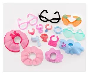 15 pc mini pet shop acessories for animal figures , collars skirt glasses for mini figure Shorthair Cat and Collie Dachshund Cocker Spaniel Husky Puppy Dog LPS Deer Figure(B47)