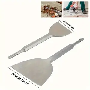 Round-handled heavy chisel with a wide, ultra-thin long flat blade, suitable for cement grooving, tile wall surfaces and plastering work. This metal manual chisel can be operated without electricity.
