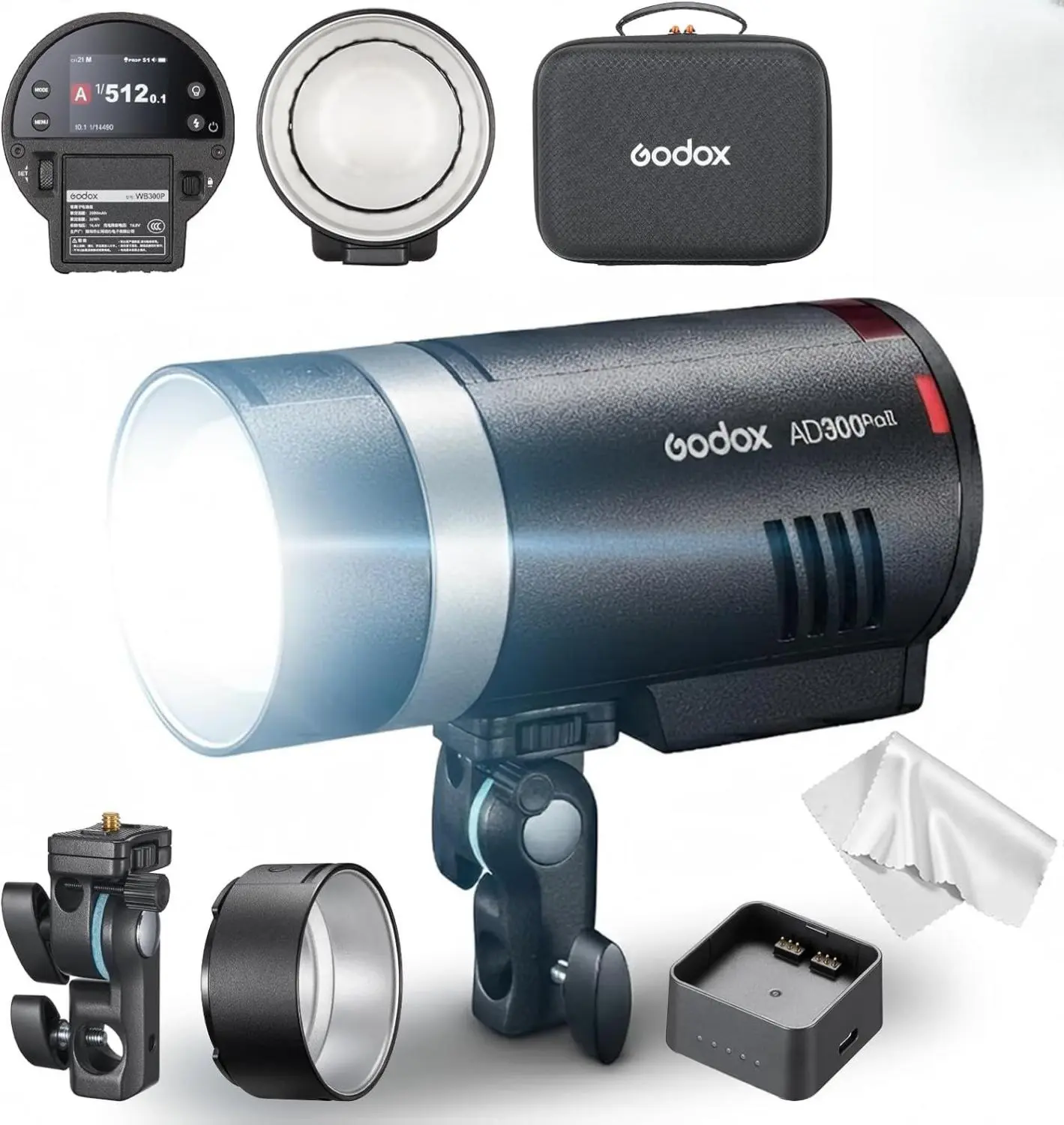 GODOX AD300ProII TTL HSS Outdoor Flash Strobe, 350 Full Power Flashes/1/512 1/1 Power Adjust/0.01 1.5s Recycle/16 Color Group Indicator Lights/12W Bi Color Modeling Lamp/HD Color Screen Photography Lighting Kit Metal