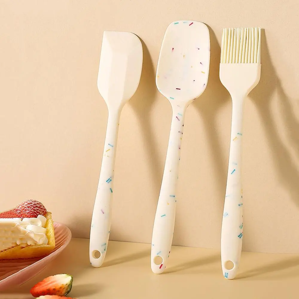 3pcs/set Silicone Baking Tool Set, Cream Scraper, Spatula & Oil Brush Set, Kitchen Baking Utensils Supplies