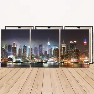 3 Counts Wooden Framed Canvas, Stunning Night City Skyline Images, Exquisite Poster, Perfect Living Room Decoration, Modern Art, Fashion Family Poster, Wall Art Decoration, Waterproof Art, Modern Home Decor