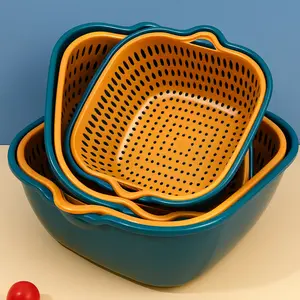 6pcs Vegetable Washing Drain Basket Set, Multifunction Double-Layer Strainer Bowls for Rinsing, Draining & Food Prep, Stackable Kitchen Accessories