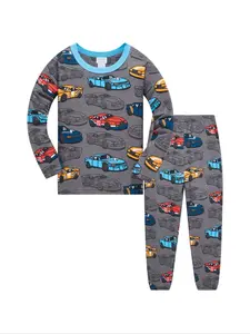 Boys' Long Sleeve Pants Set, Deep Cartoon Car Print, Comfortable Casual Home Wear, Snug Fit Pajamas, Pajama Lounge Sets, Print Sleepwear, Spring Summer Fall, Ages 1-8 Years