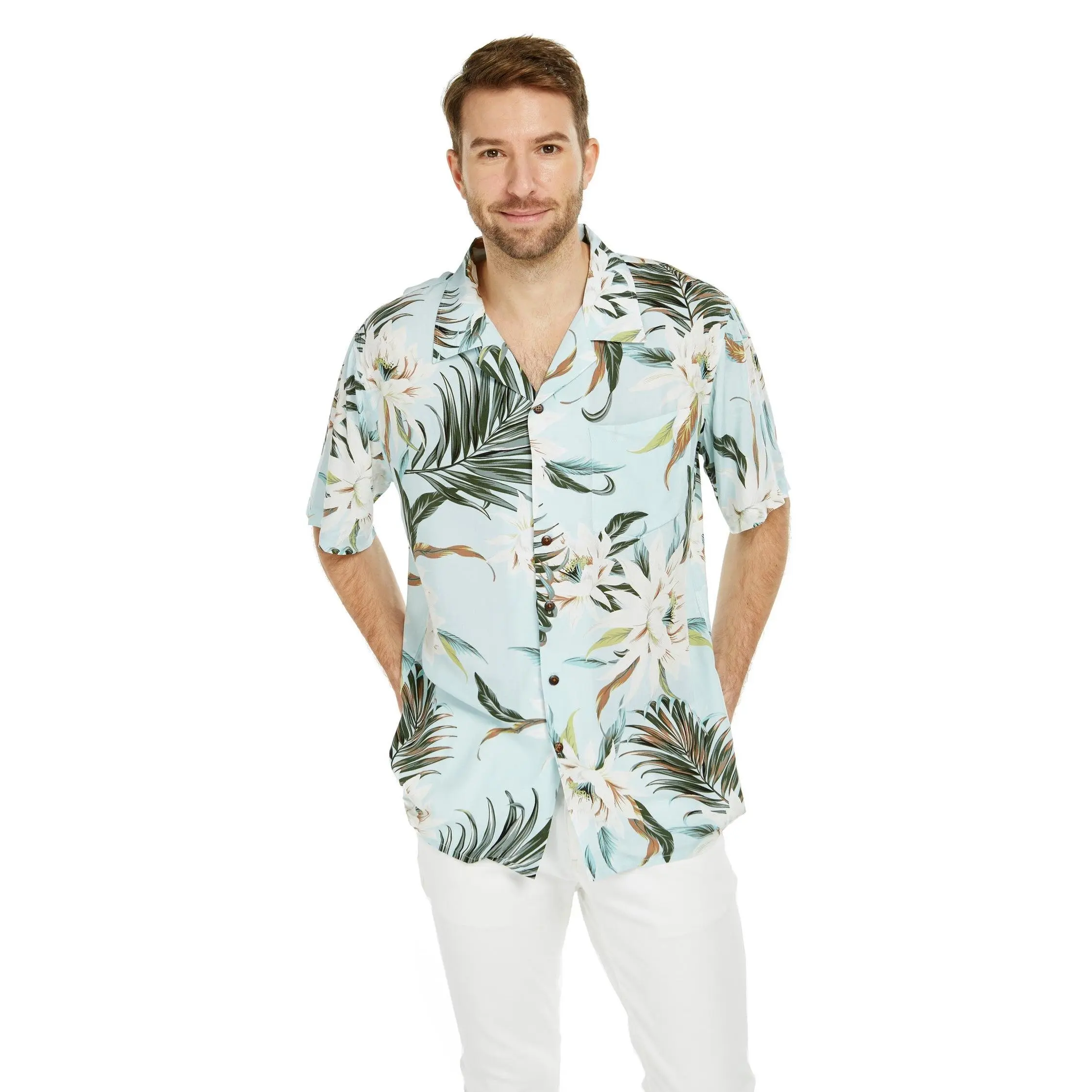 Men's Aloha Shirt  Wispy Cereus Light Blue
