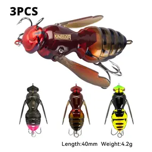 Fishing Lures, 3-Piece Topwater Lures for Bass, Walleye, and Pike, New Hornet Style, Wasp Style Crawling Lure for Freshwater & Saltwater Realistic Insect Design Noisy Splash Action Floating Bass Trout Fishing Baits