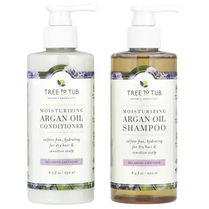 Tree To Tub Moisturizing Argan Oil Shampoo & Conditioner Set, For Dry Hair, Relaxing Lavender, 2 Piece Set, 8.5 fl oz (250 ml) Each