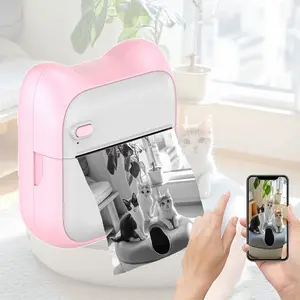 Portable Inkless Photo Printer for Phone - Instant Monochrome Thermal Sticker Maker, Pink & White Design, Wireless Connectivity, Rechargeable Battery, Perfect Gift for Christmas, Birthday, or Halloween, Portable Label Printer, Printer Portable