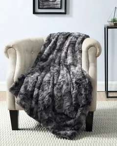 Faux Wolf Fur Throw Blanket Reversible Plush Sherpa Fleece