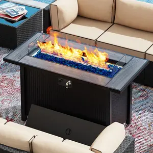 Walsunny Steel Fire Pit, 45inch Outdoor Propane Fire Pit Table 50,000 BTU Rectangle Pit with Glass Tabletop and Waterproof Cover, Gas Fire Table for Garden,Patio, CSA Modern Safety