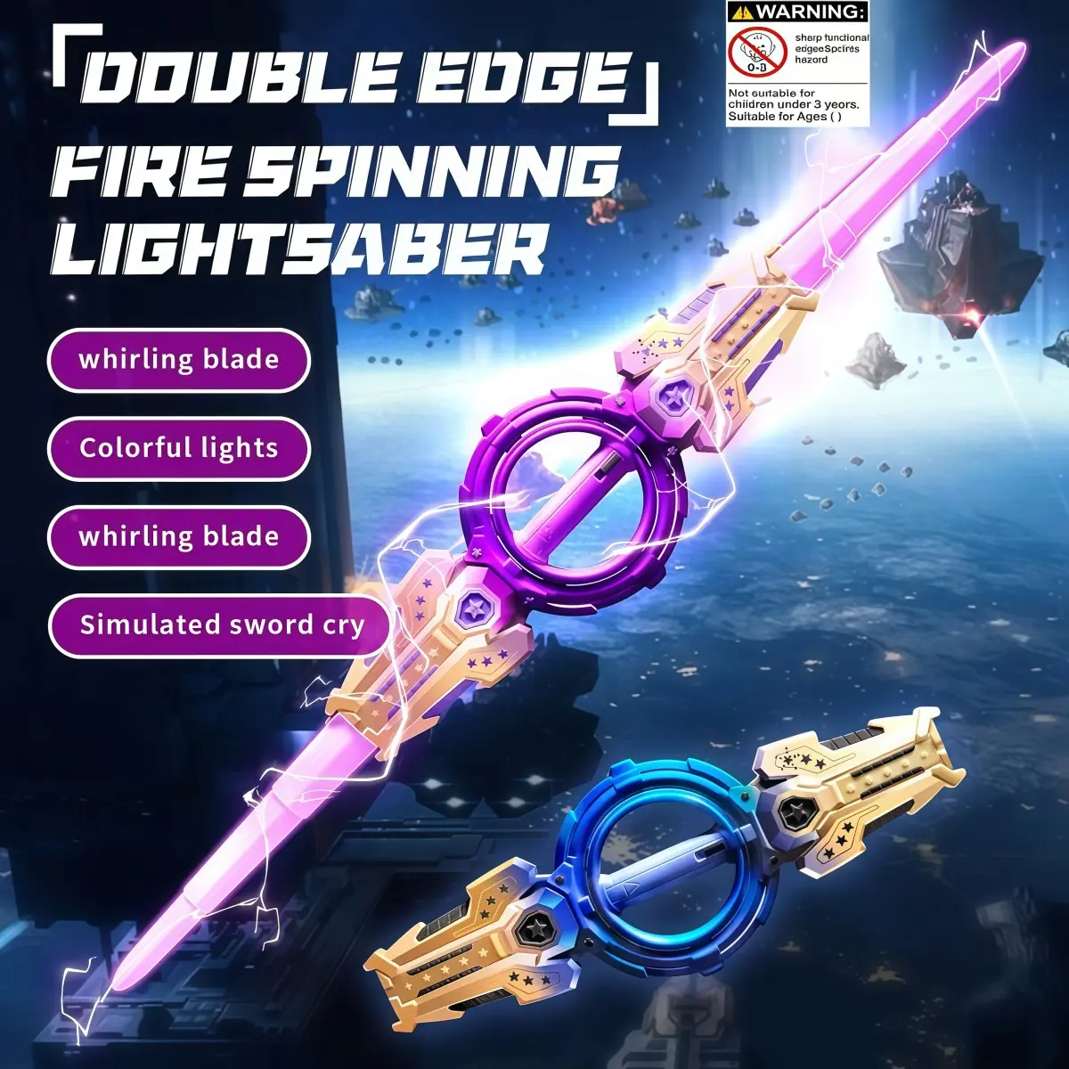 Double-Blade Extendable Light Saber, Fire Spinning Lightsaber, Usb Rechargeable Lightsaber, Seven Color Glowing, Dual Head, 360 Degree Rotation, Realistic Sword Sound Effect, Role Play Gift, Double Bladed Lightsaber