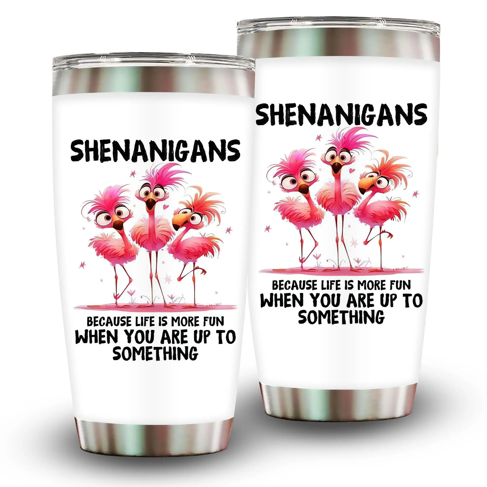 1pc 20oz Funny Pink Flamingos Tumbler, Double Wall Vacuum Insulated Travel Mug, Spill Proof Lid, Perfect Gift for Dad, Mom, Ideal for Christmas, Thanksgiving, Valentine's, Mother's, Father's Day, Gift for birthday, Coffee Cup