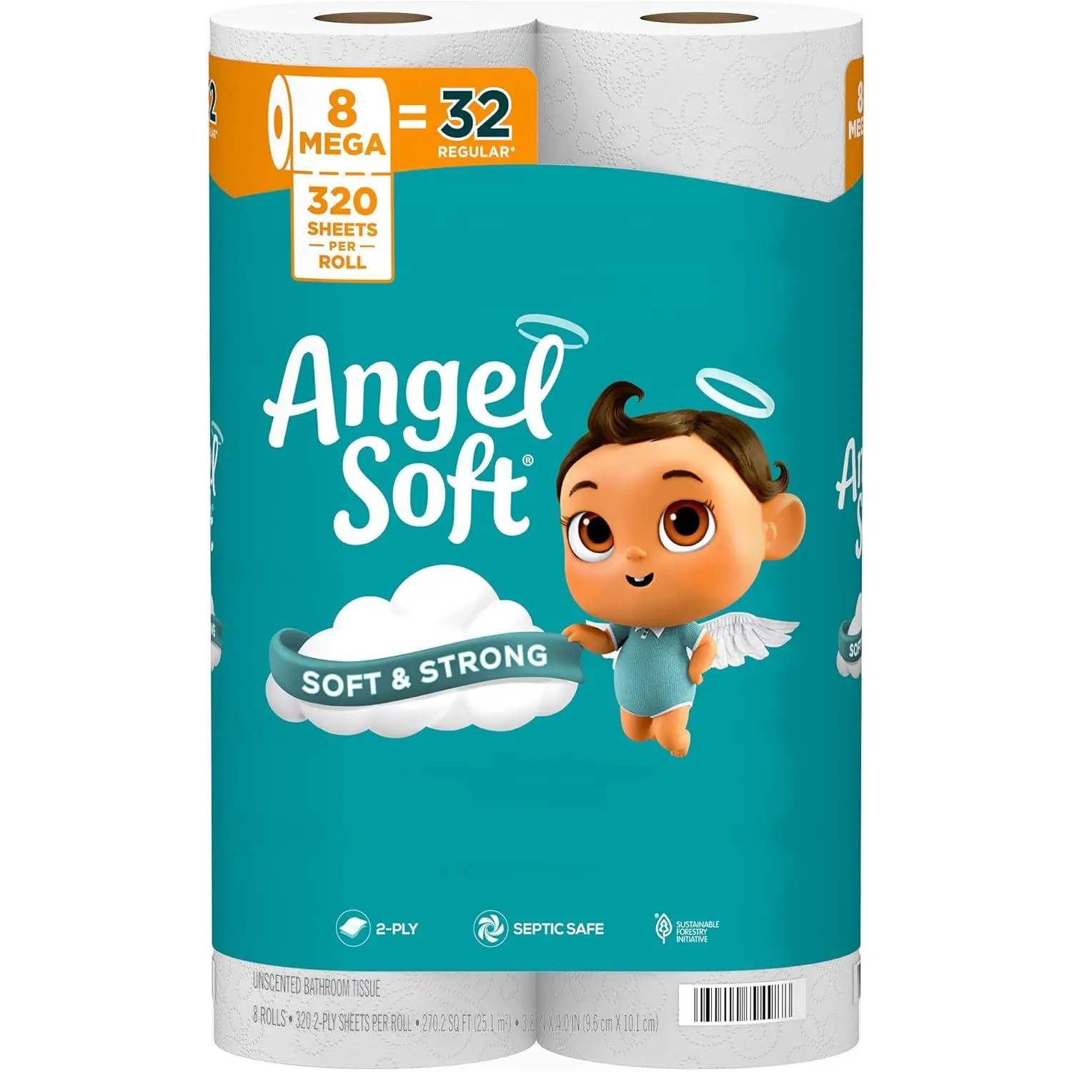 Angel Soft Toilet Paper, Soft & Strong Bathroom Tissue, 8 Mega Rolls = 32 Regular Rolls