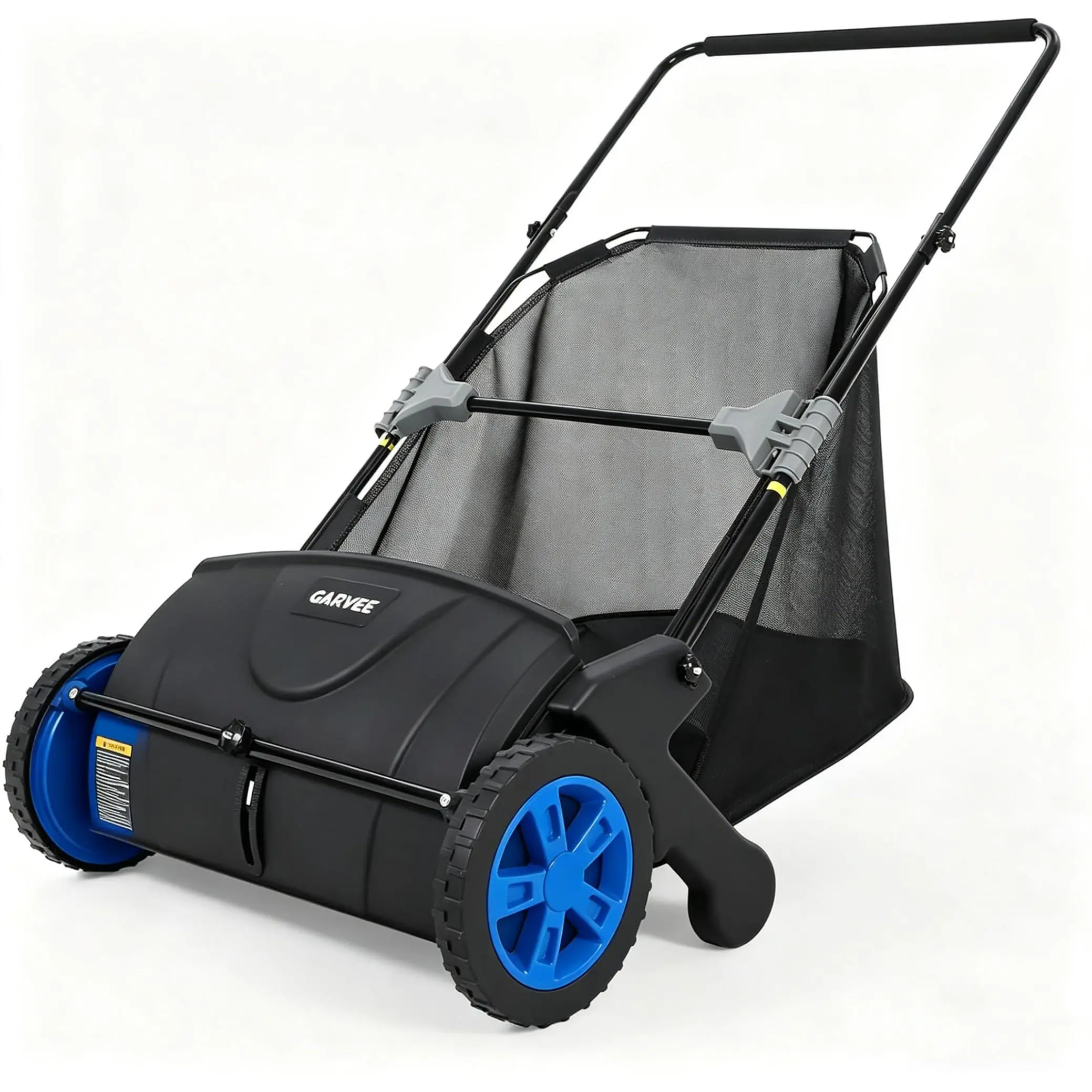 21in Push Lawn Sweeper, Heavy-Duty Steel Leaf & Grass Collector with 3.5 Cu Ft Mesh Hopper & 2 Spinning Brushes,Blue