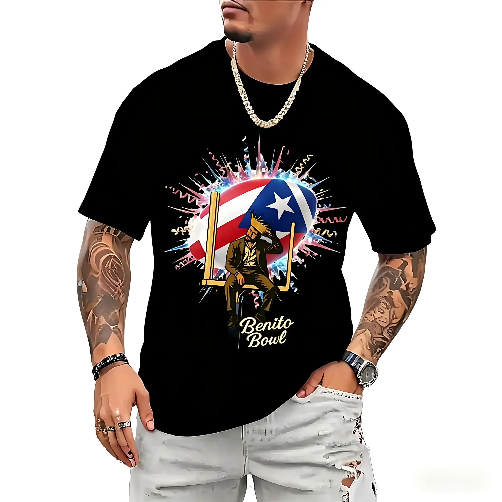 Unisex Star Benito Bowl Graphic T-Shirt - Casual Streetwear Abstract Print in Lightweight Cotton, Short Sleeve & Machine Washable