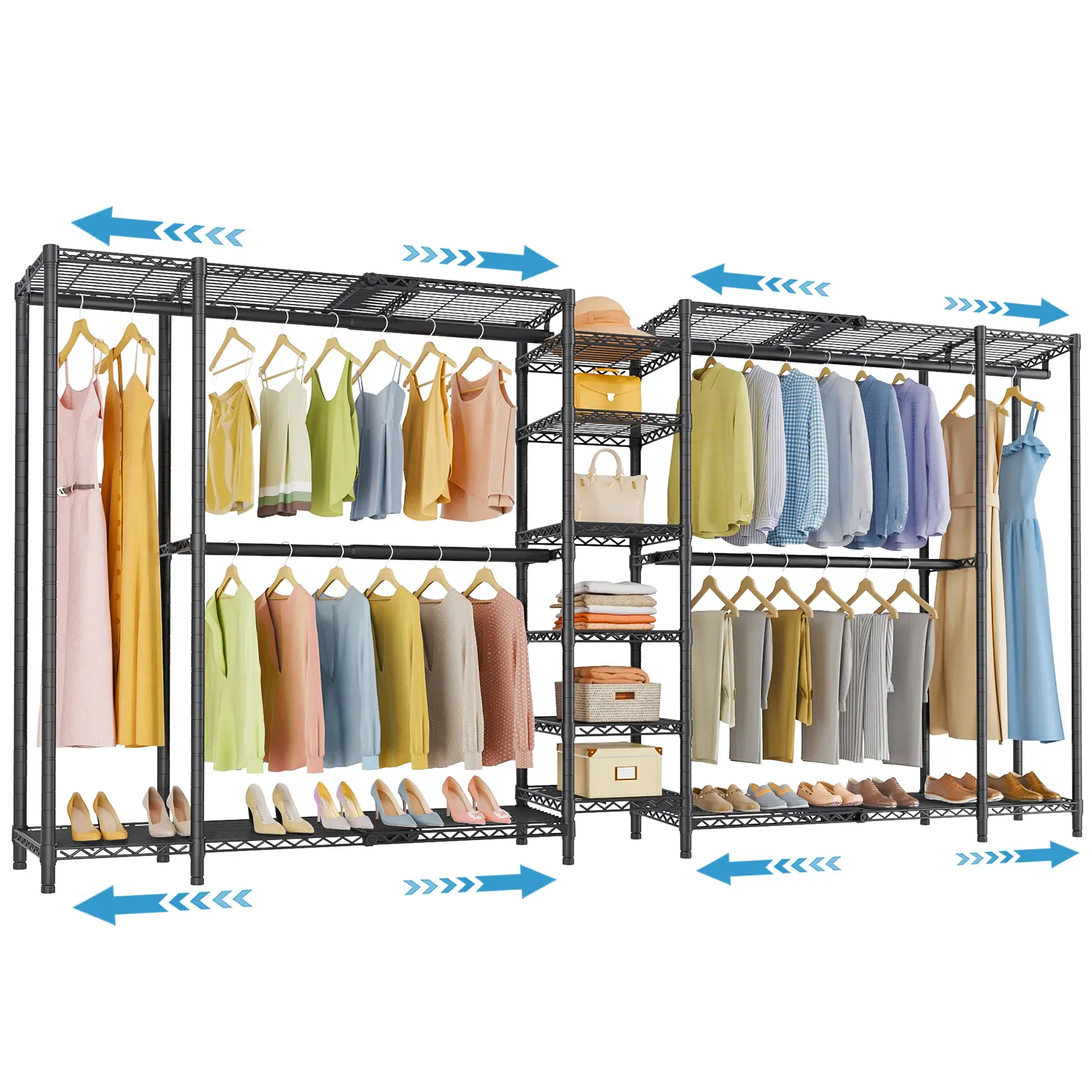 VIPEK X5 Extra Large Expandable Rectangle Carbon Steel Clothes Rack - Adjustable 7'8"-10'5", Multifunctional Freestanding Closet Storage for Closet Cleanout, Small Room Ideas, Dorm Finds, Portable Indoor Metal Wardrobe Organizer, Black