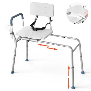 Sliding Shower Chair For Bathtub Transfer With 400 Lbs Capacity, Heavy Duty Bath Safety Bench With Arms And Backrest, Height Adjustable Seat, Non Slip Durable Construction, Ideal For Handicap, Adults, Seniors, Elderly And Disabled