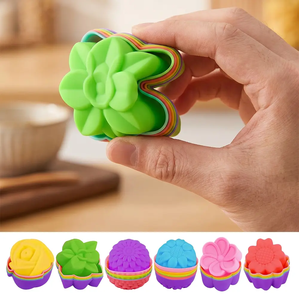36-Pack 2in Reusable Silicone Baking Cups - Multi-Flower Silicone Baking Molds, Baking Container for Cupcakes, Muffins (Toys & Hobbies, DIY Candle Making)