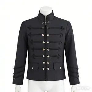 Men Retro medieval Napoleonic punk style double breasted dark gray standing collar jacket Long Sleeve