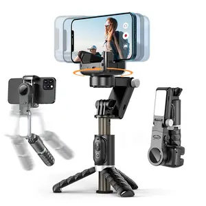 Three-axis gimbal stabilizer, portable gimbal tripod, auto-balancing handheld selfie stick, smart tracking tripod mount, with Bluetooth remote control and lighting, suitable for Vlog, video recording, and live streaming