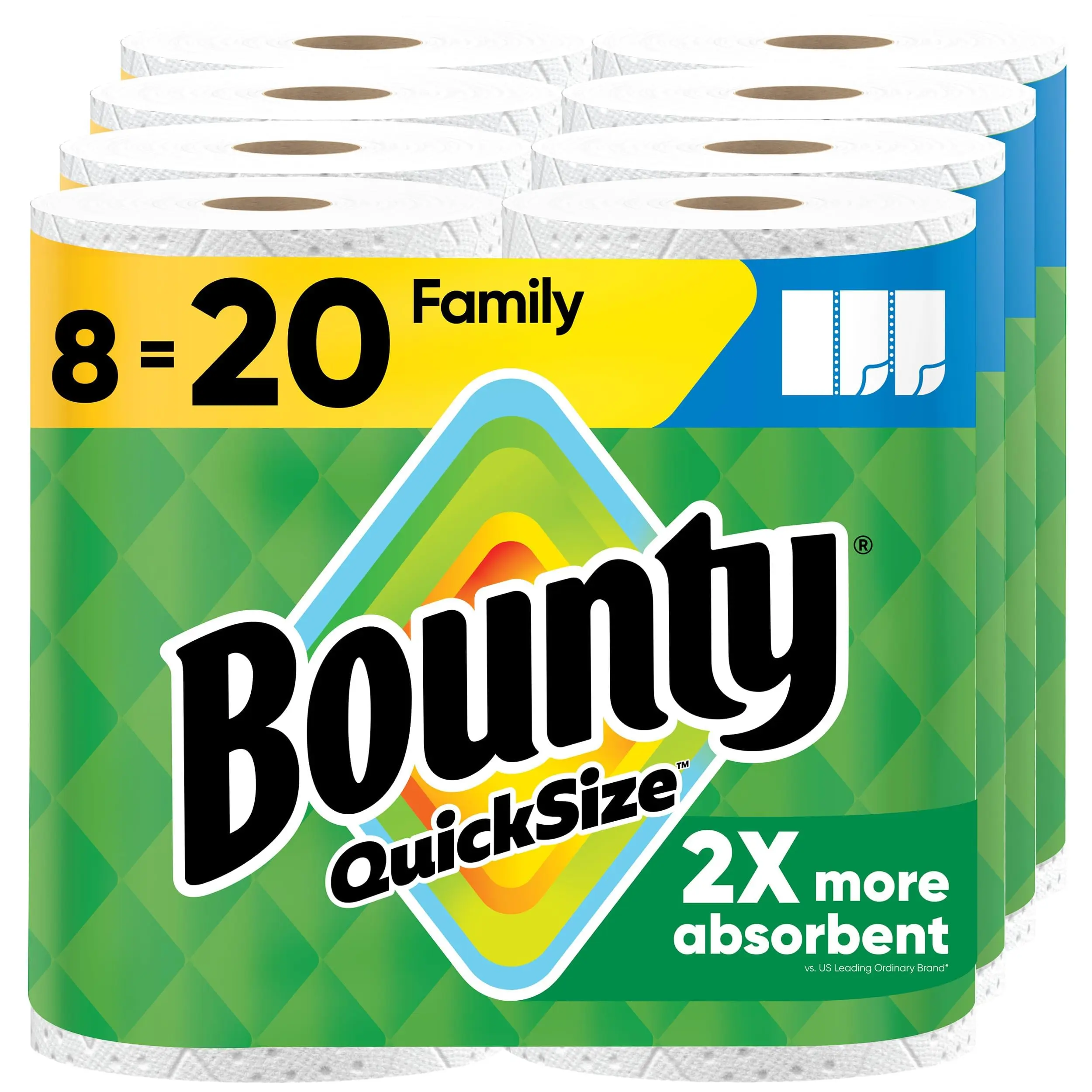 Bounty Quicksize Paper Towels - White, 16 Family Rolls Pack (Equals 40 Regular Rolls), Carton Pack, Kitchen Use, Absorbs Twice