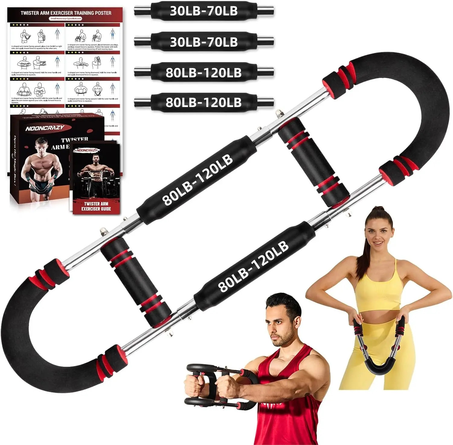 Adjustable Twister Arm Exerciser 30-120LB Detachable Power Twister Bar, Chest Expander Arm Forearm Shoulder Workout Equipment, Portable Home Gym Strength Trainer for Men Women Full Upper Body Training