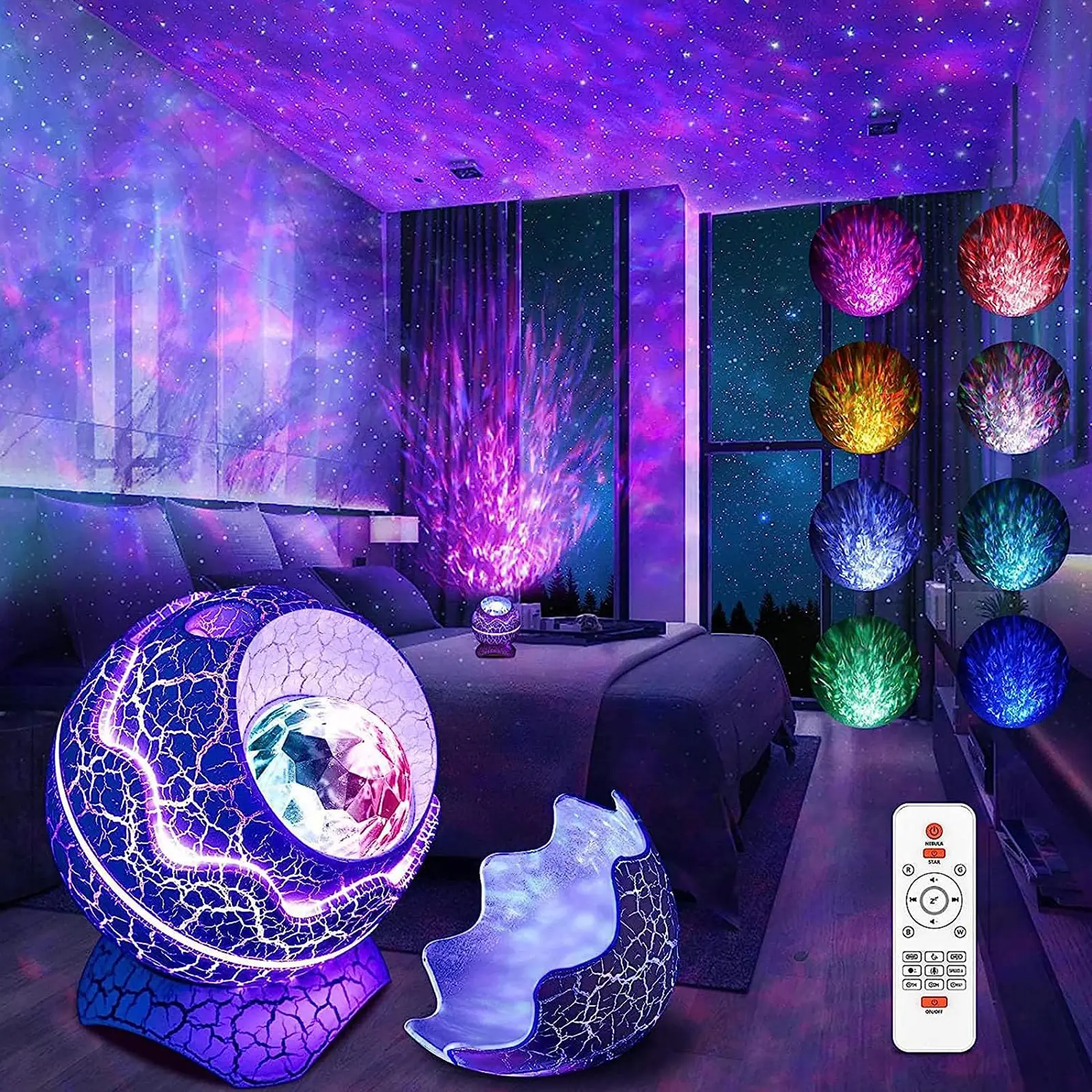 SERBASIC Novelty Dinosaur Egg LED Star Galaxy Projector Light - Novelty Lighting, Illuminated Nightlight, Modern Egglight, 14 Colors, 19 White Noise Sounds, Bluetooth Speaker, Voice Control, Timer, Remote Control, USB Powered for Kids' Room, Illuminated N