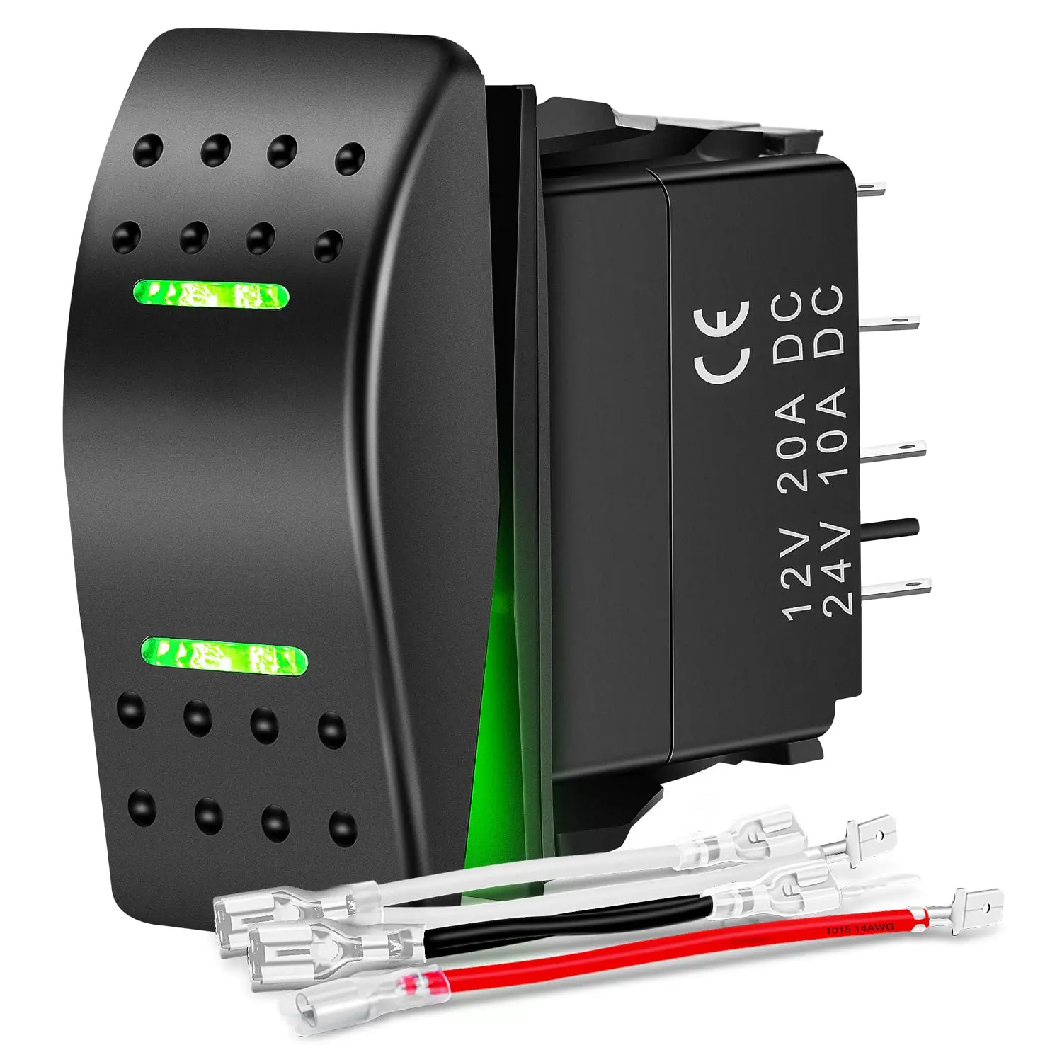 Nilight Waterproof DPDT 7-Pin Rocker Toggle LED Power Switches - ON-Off-ON, 12V-24V, 14 Gauge Jumper Wires for Winch, Pump - Compatible with Cars, Trucks
