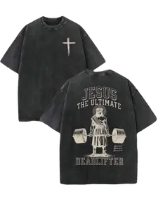 Men'S Vintage Washed T-Shirt The Ultimate Deadlifter Graphic Print - Oversized Streetwear Tee, Faith & Weightlifting Design, All-Season Comfort, Ideal Gift for Gym & Christian Men, Casual Round Neck Loose Fit ( The Ultimate Deadlifte 90s  graphic  tees vi