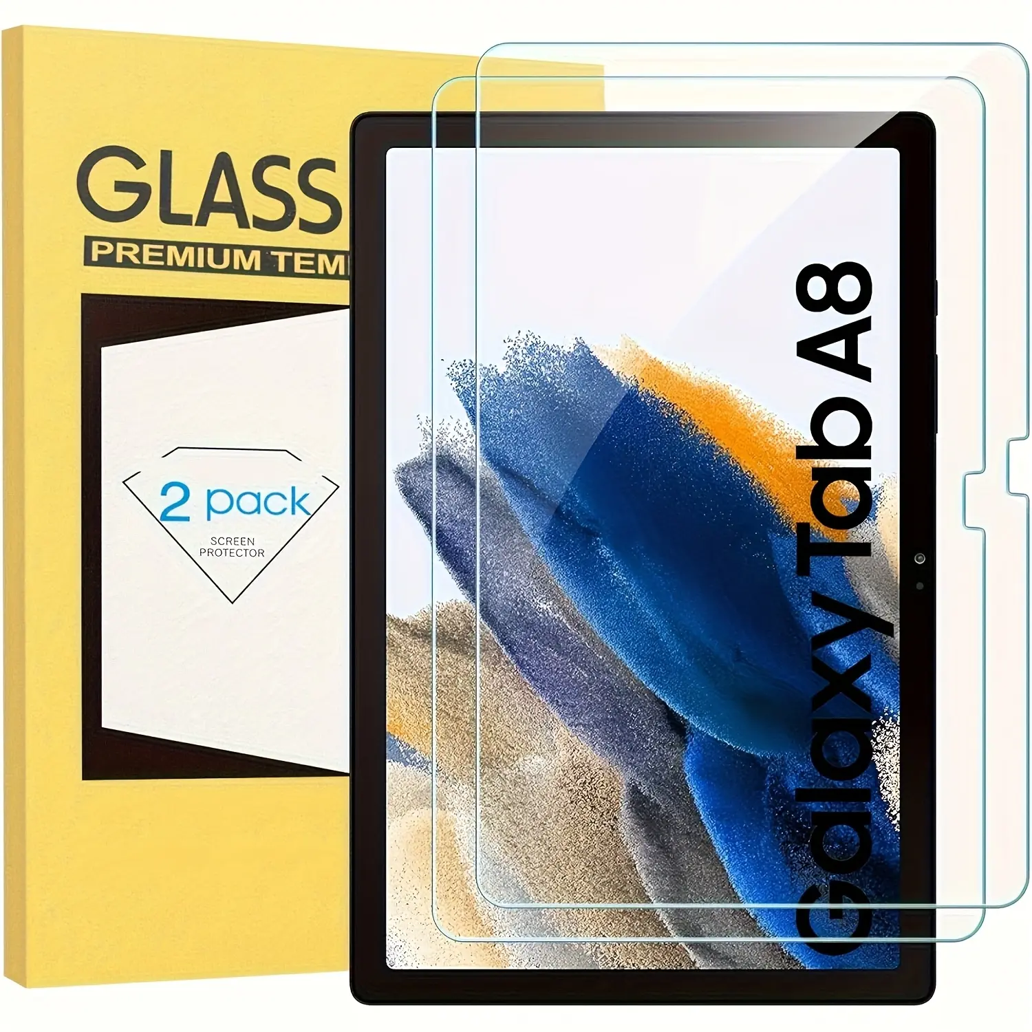 Samsung Galaxy Tab A8 10.5 Inch 2021 Screen Protector, 2-Pack Tempered Glass, Ultra HD Transparent, Anti-Scratch, Easy Install, 9h Hardness, Fingerprint Resistant, Tablet Screen Protectors