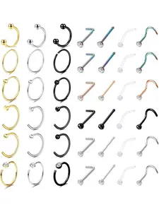 42Pcs 20G Nose Rings for Women Men Stainless Steel 10MM Nose Rings Hoop Screw L Shaped Nose Studs Nose Piercing Jewelry Nose Piercings Kit