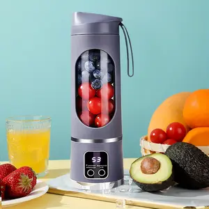 Handheld Electric Juicer Blender with Digital Display, 450ml Personal Size Smoothie Maker, Portable Mixing Cup for Strawberries Bananas Carrots, Wireless USB Powered Mixer for Students Travelers Athletes (purple)