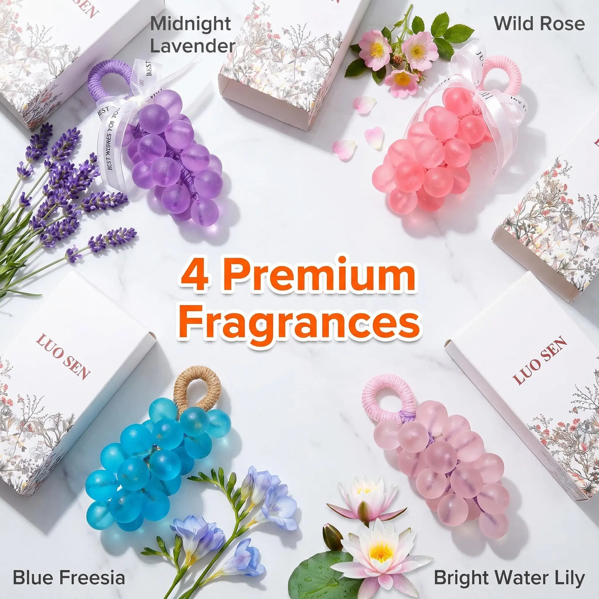 Handmade Aesthetic Glass Grape Soap on a Rope - Scented Personal Shower Cleanser, Floral Box-Included Faux Crystal Pendant, Beauty Products, Bath Gift & Room Decor Accessories Cleansing Body Care Scented Decorative Soaps Decorative Soaps
