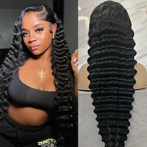 28inch Deep Wave Lace Front Wig 13X6 13X4 Soft Remy Virgin Human Hair 180% Density HD Lace Frontal Wigs for Women Natural Color Pre Plucked Hairline