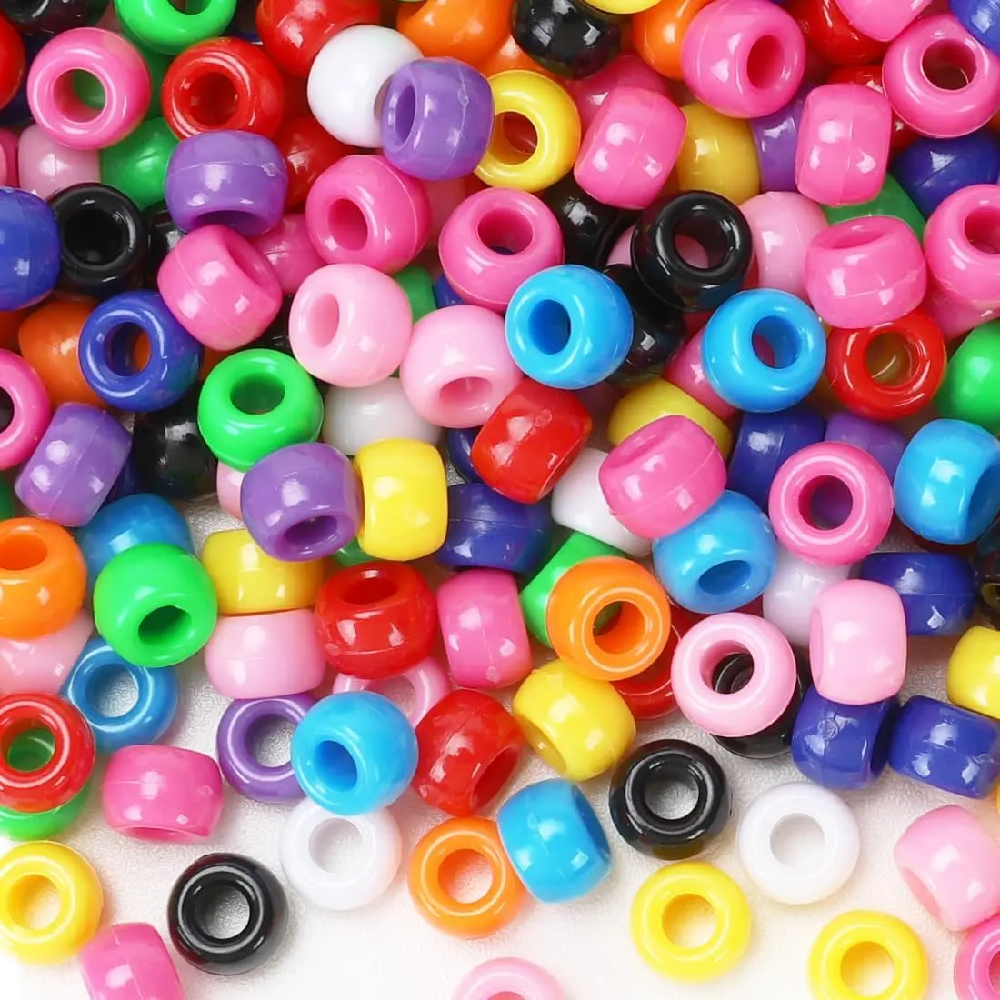 1100-Count Plastic Pony Beads Bulk Beaded Set - 11 Colors, 6x9mm DIY Craft Embellishments for Bracelets, Hair Braiding, Keychains