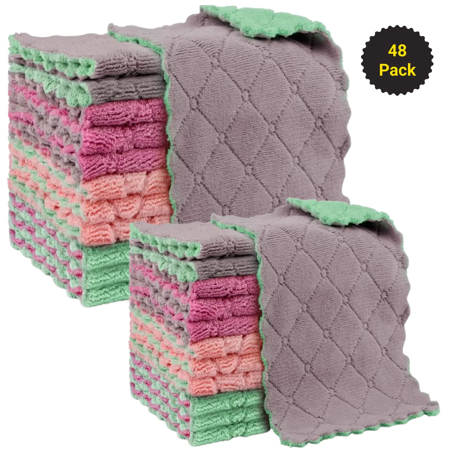 48 Pack-Multicolor -  Microfiber Cleaning cloths, Kitchen Towels, Dishwashing, Car Cleaning, Bath Cleaning, All Purpose, Ultra Soft, Super Absorbent