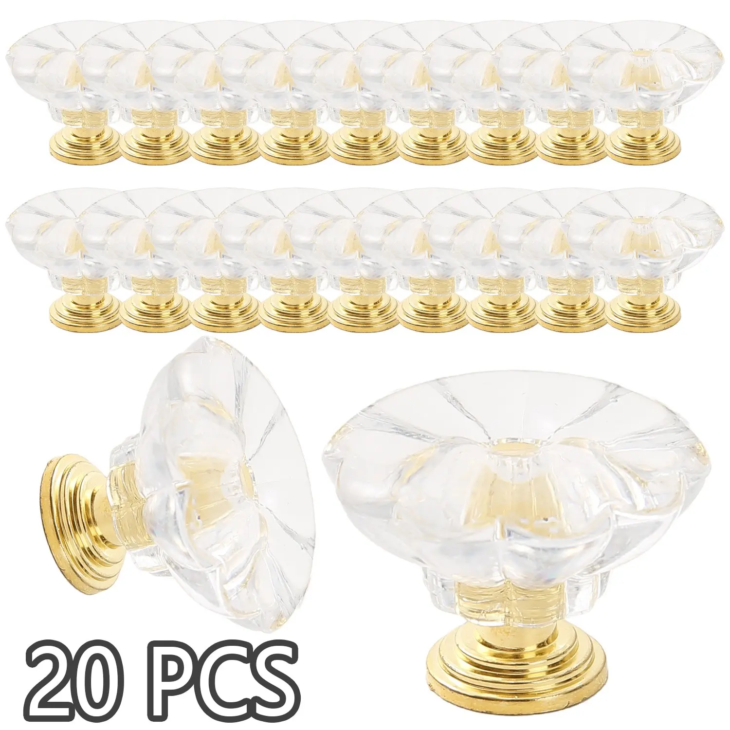 20 Piece Crystal Transparent Acrylic Dresser Handles, Cabinet Handles, Lightweight Knobs for Wardrobe & Furniture, Door Hardware, Easy DIY Installation, Modern Fashion Hardware Accessories, Doorknob