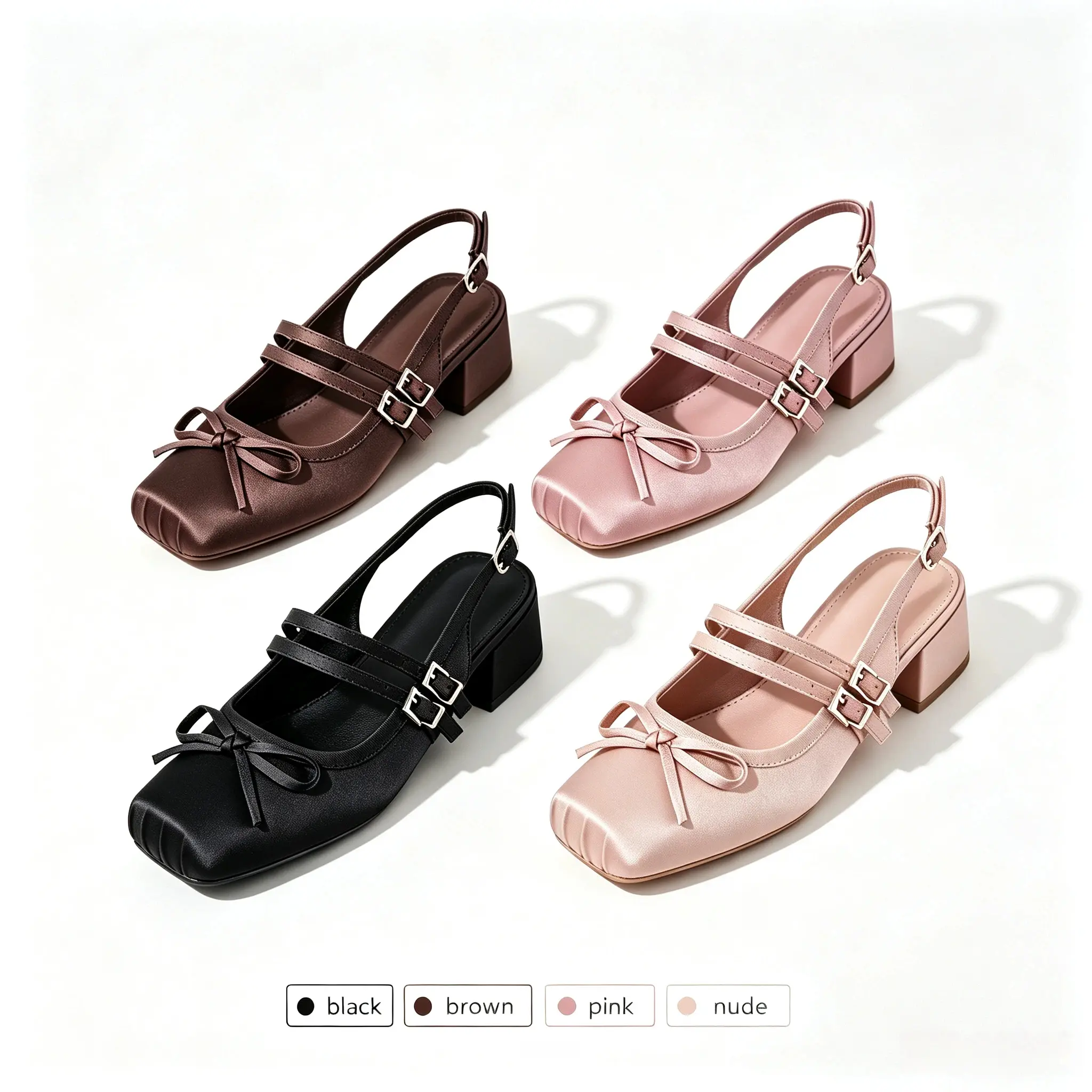 Women's Black Heels, Retro Satin Mary Jane Pumps with a Square Toe and Low Block Heel, Elegant Slingback Cute Shoes for Women, Strap Heels, Casual