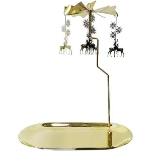 Carousel Candle Rotary Candle Holder Spinning Candleholder Windmill Rotating Tealight Candlestick for  Decoration (Round Tray)