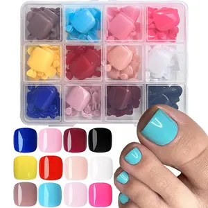 288Pcs Short Square Fake Toe Nails Set - Dopamine 12 Colors, Summer Shades, Natural Artificial Nail Tips Full Covers Glossy Toe Nail for Women, Nail Supplies, Suitable Artificial Stick on Toenails, Press On Toenails for Women Manicure