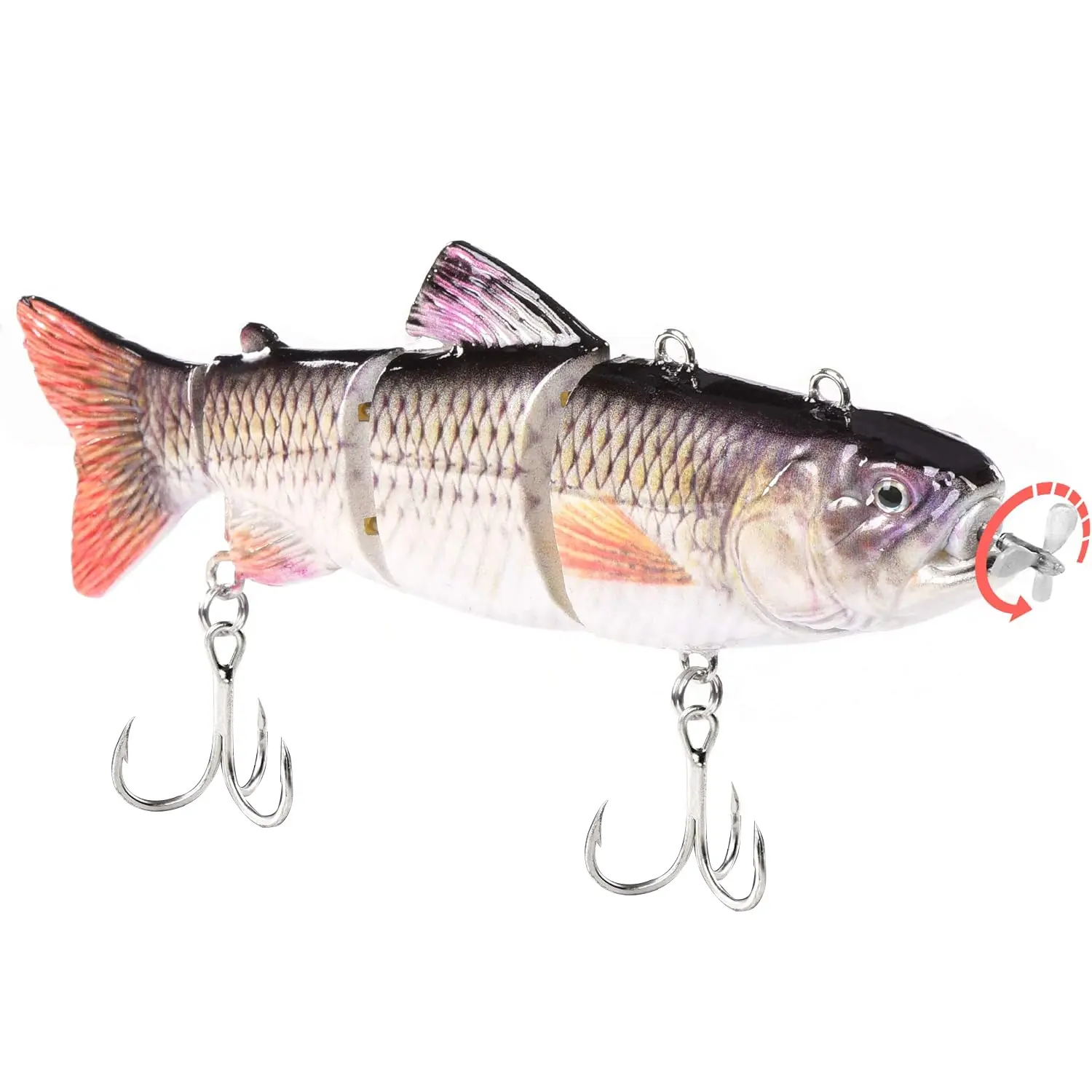 HADORAM 5.12in USB Rechargeable Robotic Fishing Lure, 4-Segment Multi-Joint Body Hard Bait, Flashy Swimmer with LED Lights and Wobbling Action, Flashy Swimmer Lure, Artificial Lures, Led Wobbler, Hard Fishing Tackle, Topwater Fishing