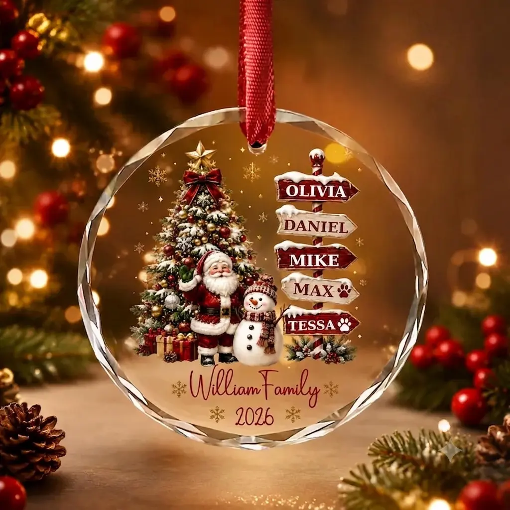 Personalized Family Christmas Ornament 2026, 8cm Custom Name Signpost Ornament, Glass Christmas Tree Ornament, Family Keepsake Gift