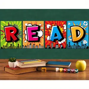 4pcs Frameless Classroom Decorations Reading Poster for Teachers Bulletin Board and Wall Decor for Pre School Elementary Middle School Library Read Sign Visual Learning Tools 8*10inches