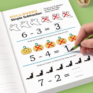 Kindergarten Addition and Subtraction Practice Book - 64 pages + thematic math stories and puzzle games | Enhances counting fluency through animals, food, and transportation | Re-usable writing erasable pages