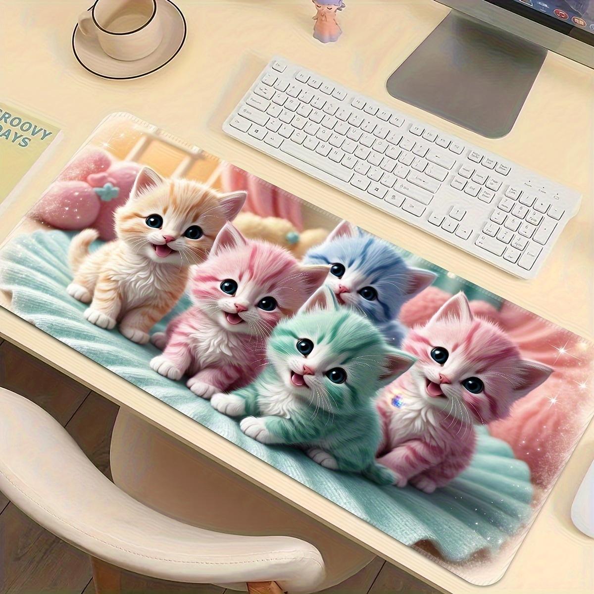 Colorful Kittens Large Gaming Mouse Pad & Desk Mat - Oversized Extended Thickened Non-Slip Rubber Base with Precision Hemming, Washable Cute Cartoon Kitten Design for Office & Gaming Setup, Rectangular Desk Accessory Gift